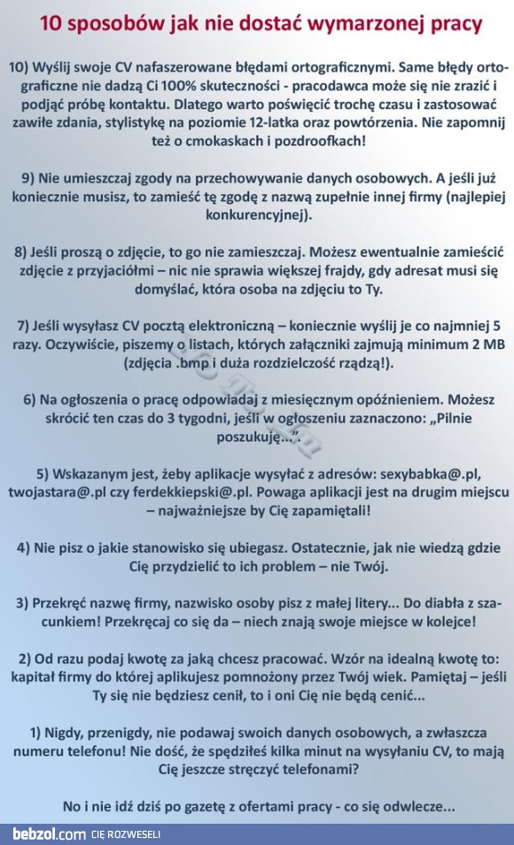 10 sposobów jak nie dostać wymarzonej pracy