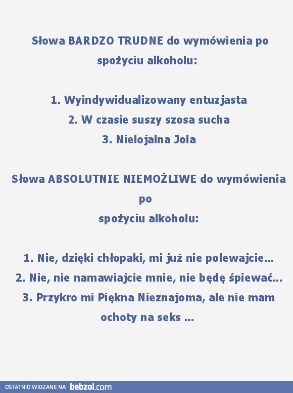 Słowa,które trudno wymówić po spożyciu alkoholu