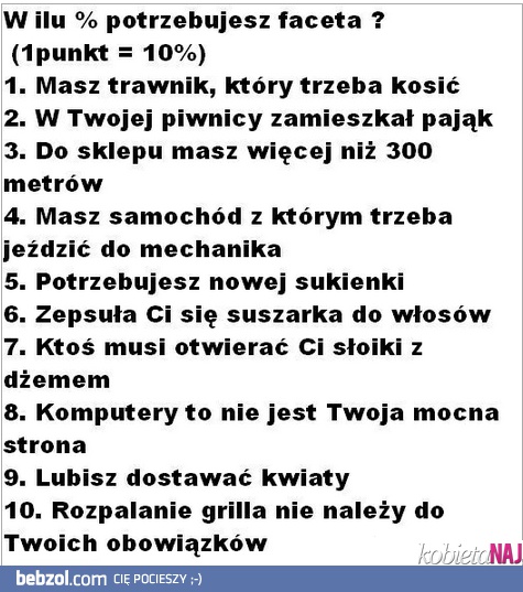 W ilu procentach potrzebujesz faceta