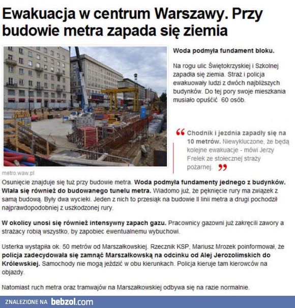 Kolejny wypadek przy budowie metra