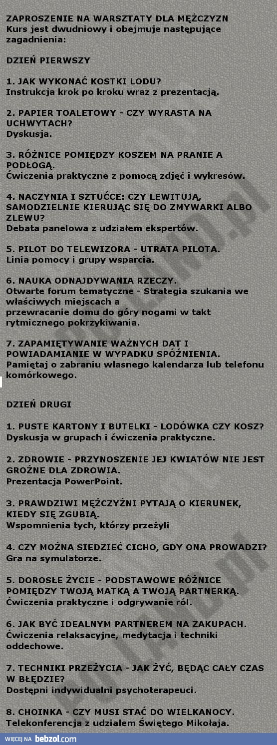 Zaproszenie na warsztaty dla meżczyzn