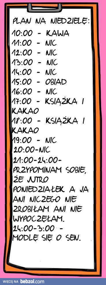 Plan na niedziele
