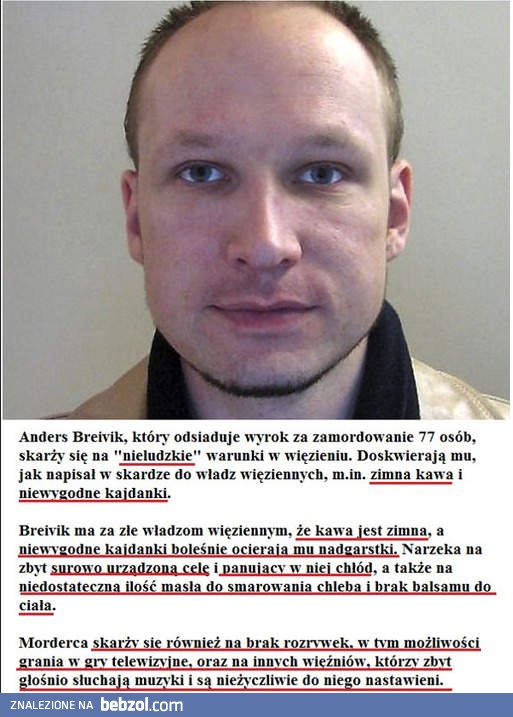 Anders Breivik się skarży