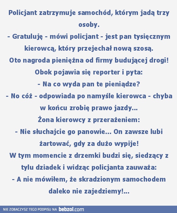 Policjant zatrzymuje samochód, którym jadą trzy osoby