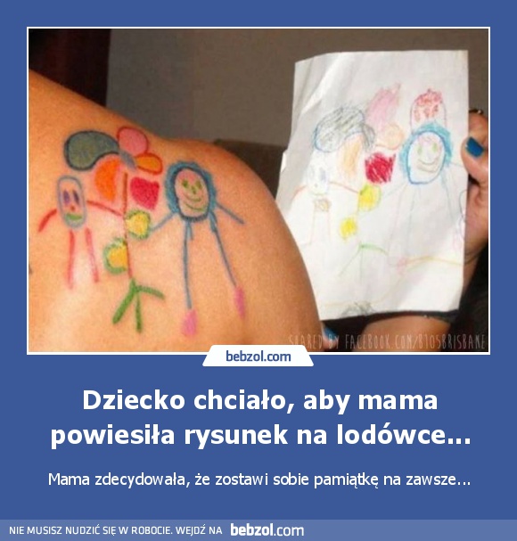 Dziecko chciało, aby mama powiesiła rysunek na lodówce...