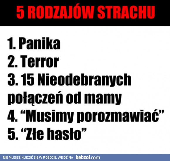 5 rodzajów strachu