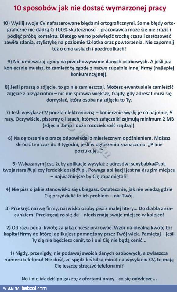 10 porad jak nie dostać wymarzonej pracy