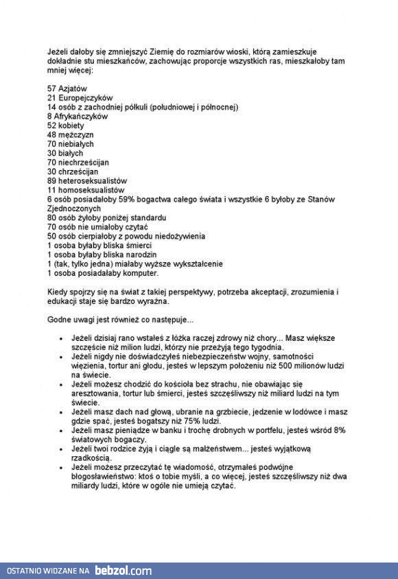 Gdyby Ziemię zmniejszyć do rozmiarów wioski zachowując proporcje