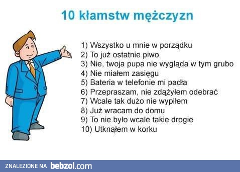 10 najpopularniejszych kłamstw mężczyzn