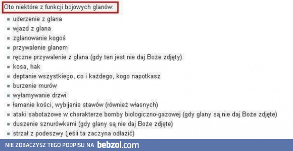 Funkcje bojowe glanów