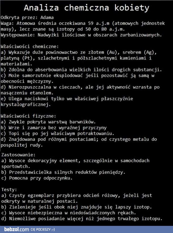 Analiza chemiczna kobiety