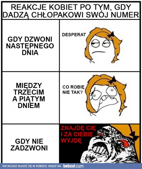 Reakcje kobiet, gdy dadzą numer