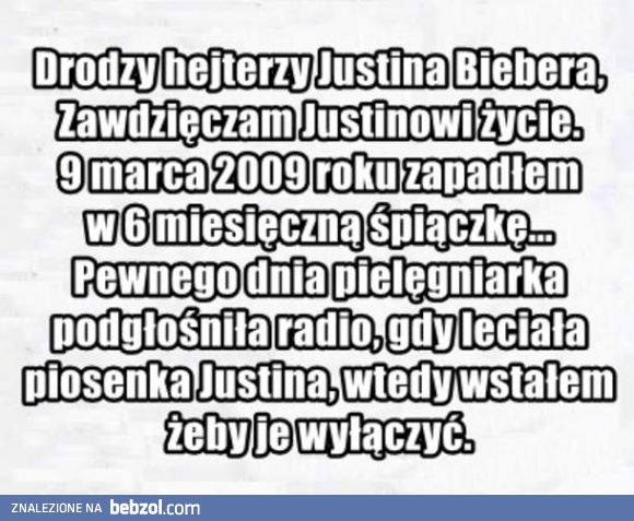 Muzyka Justina Biebera potrafi leczyć!