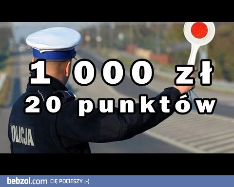 20 punktów karnych + mandat 1000 zł