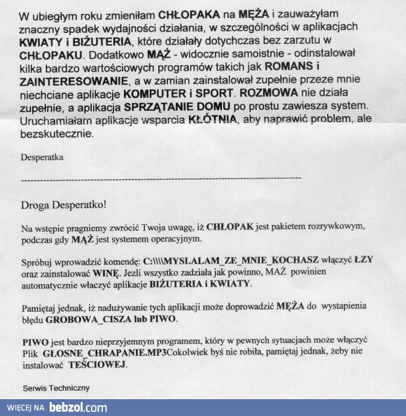Żona nie potrafiąca korzystać z męża ;D