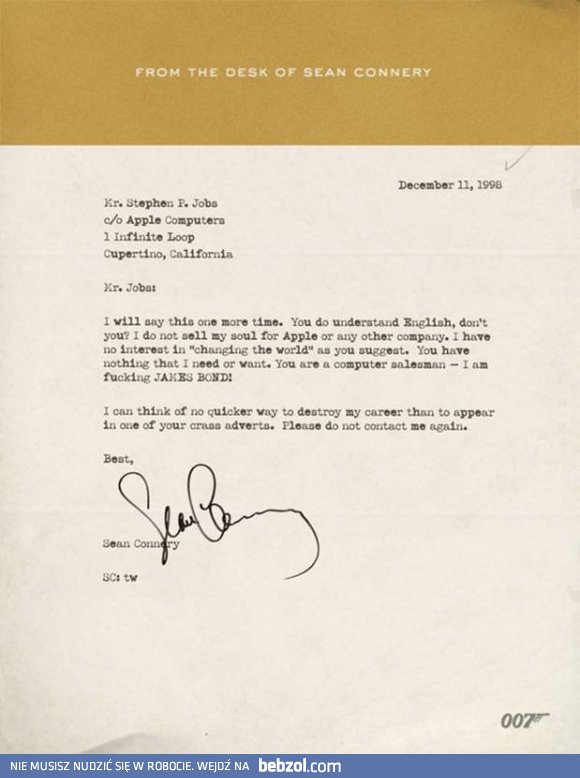 List od Sean'a Connery do Steve'a Jobsa