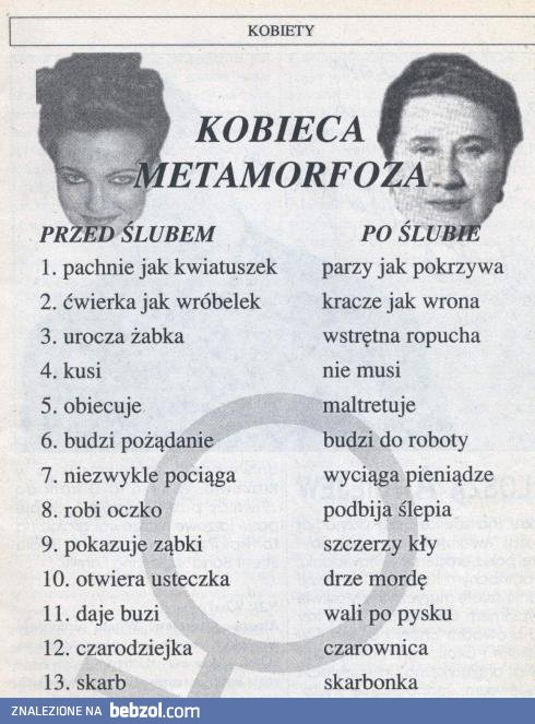 Kobieta przed i po ślubie