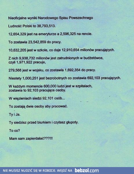 Nieoficjalne wyniki Narodowego Spisu Powszechnego