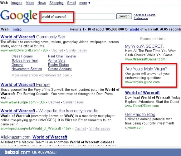Interesująca reklama po wpisaniu słowa 