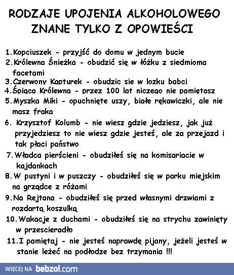 Bajkowe rodzaje upojenia alkoholowego