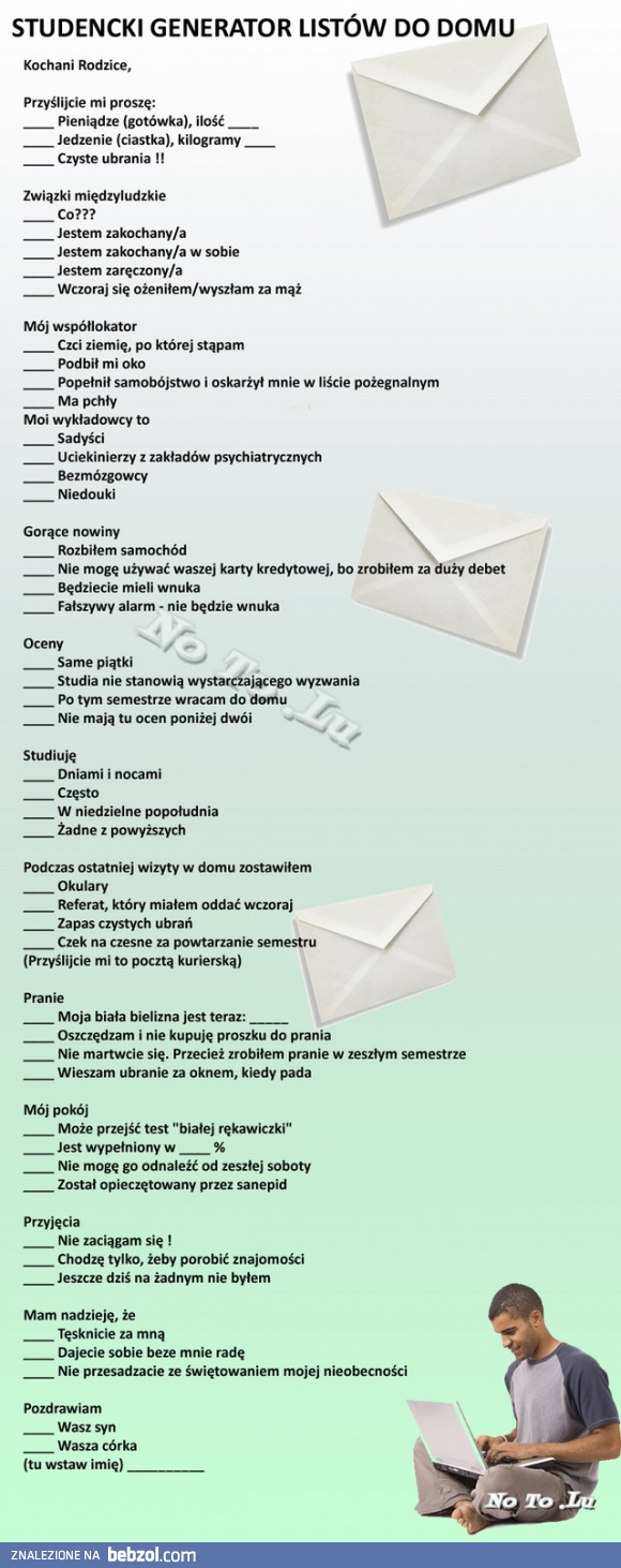 Studencki generator listów do domu