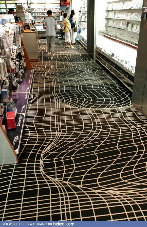 Cool carpet in the game store. 