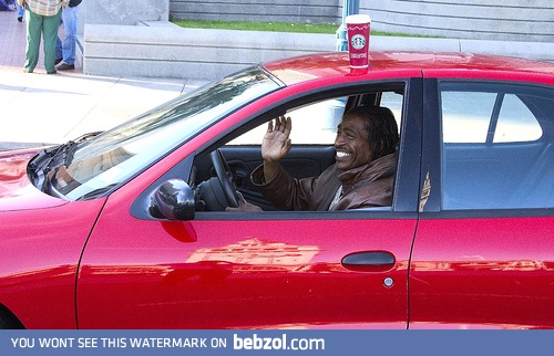 Coffee on the roof of a car