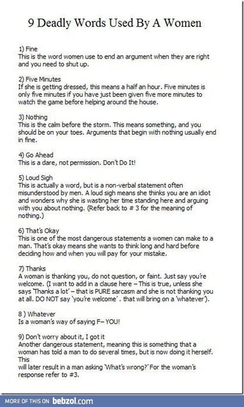 9 deadly words used by woman