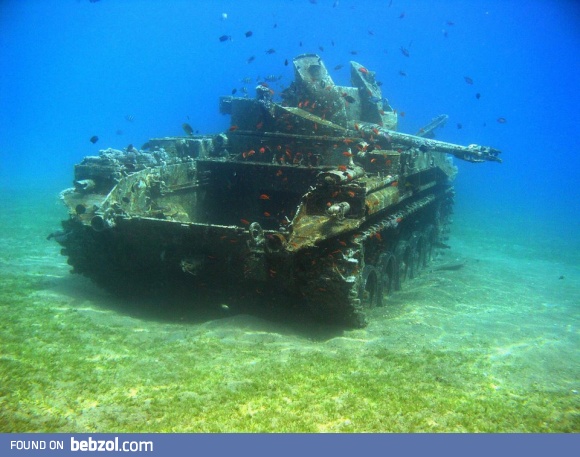 Submerged battle tank