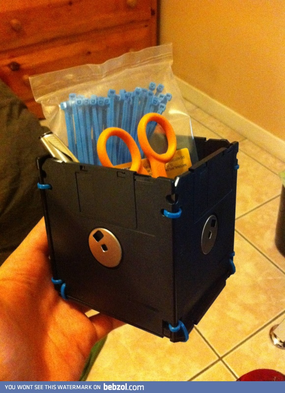 A holder crafted from floppy disks