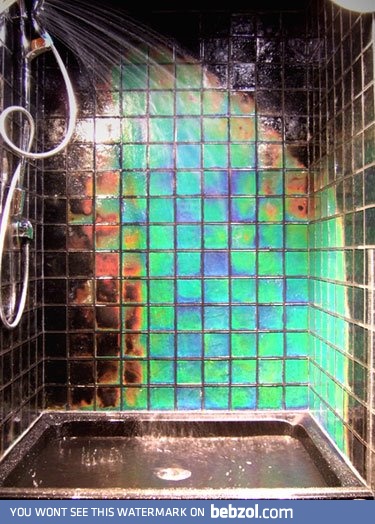 Heat activated color changing shower tiles  