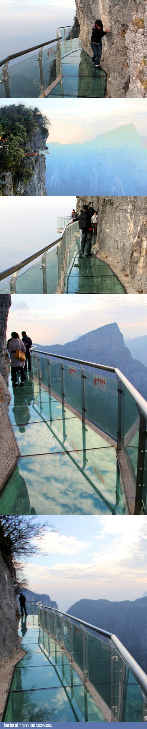 Podniebny spacer po szklanej kładce w Chinach na zboczu góry Tianmen, na wysokości 1430m.