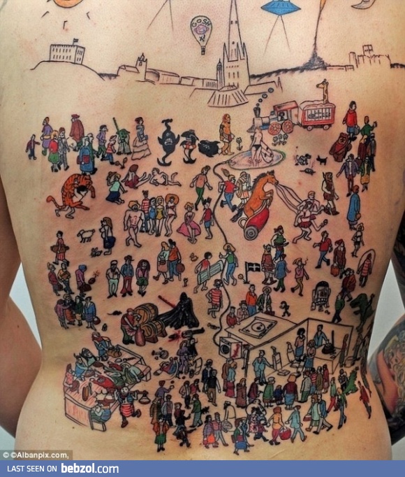 Wheres waldo back tattoo