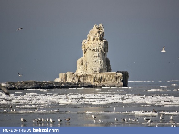 Frozen Lighthouse on Lake Eerie