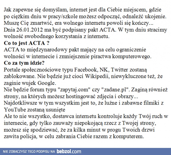 Powiedzmy NIE! cenzurze - precz z ACTA!