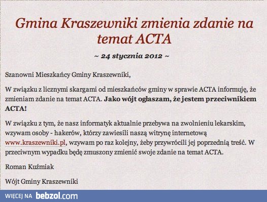 ACTA TAK!! eee... sorry jednak ACTA NIE!