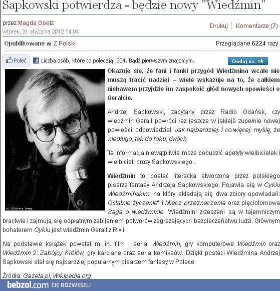 Sapkowski potwierdza - będzie nowy Wiedźmin!