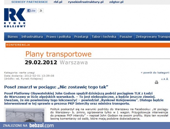 Poseł PO zmarzł w pociągu... jest SKANDAL! 