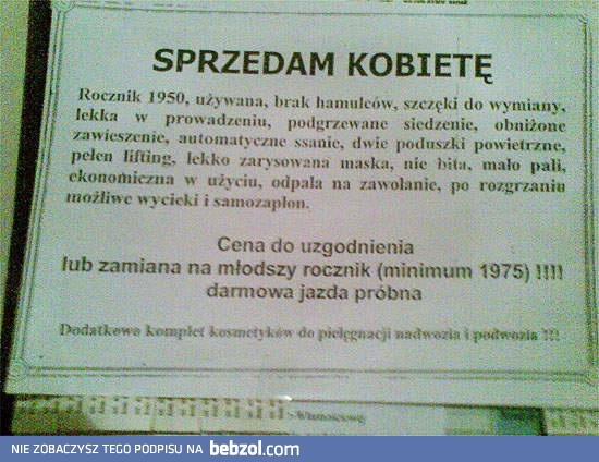 Kobietę tanio oddam
