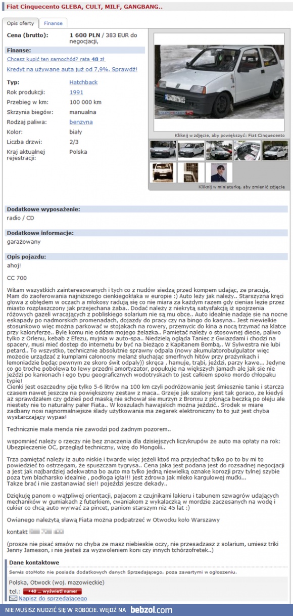 Niecodzienne ogłoszenie motoryzacyjne