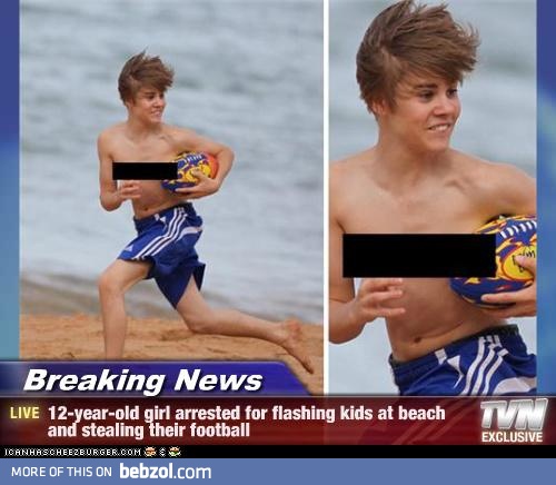 12yr Old Girl Arrested for running topless on a beach