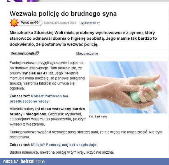 Wezwała policję do brudnego syna
