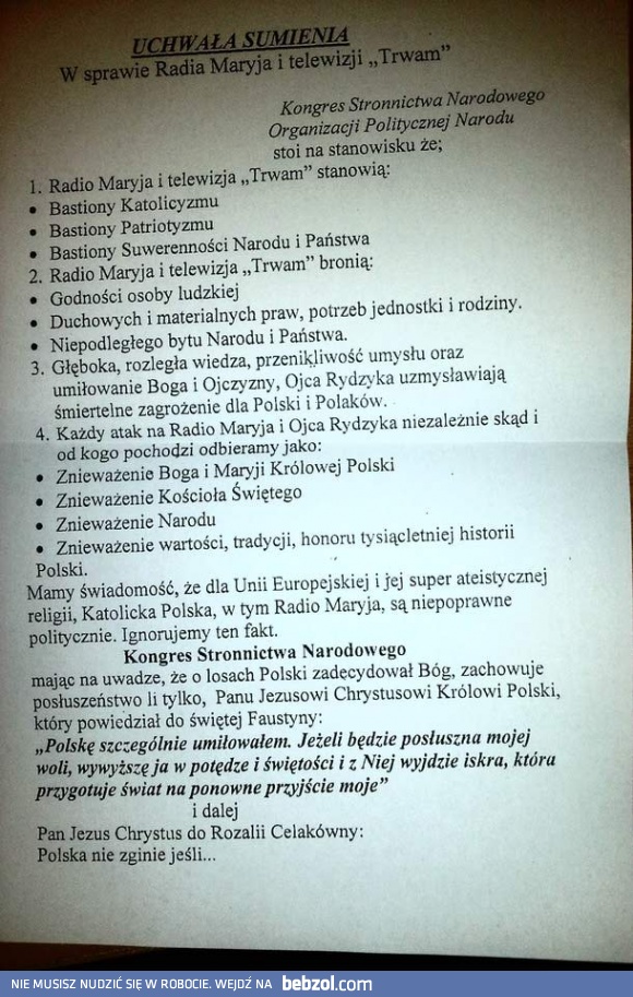 Uchwała sumienia Radia Maryja i TV TRWAM
