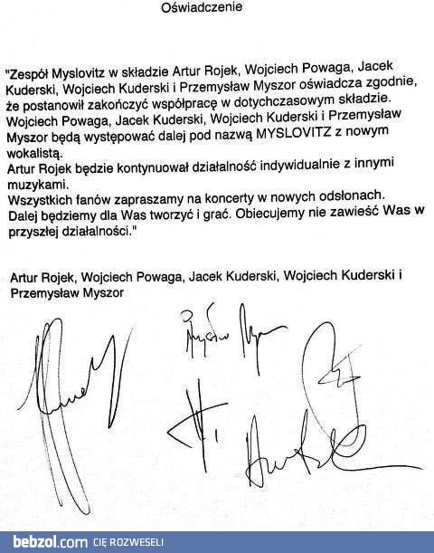 Myslovitz zmienia skład - oświadczenie