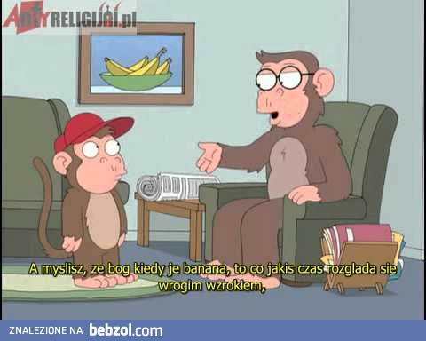 Małpy rozmawiają o religii.