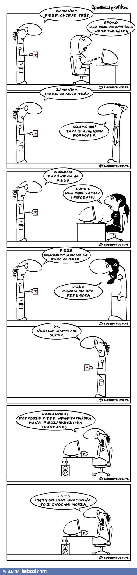 Zamawianie pizzy w pracy