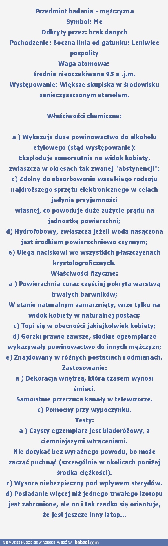 Mężczyzna w ujęciu chemicznym.