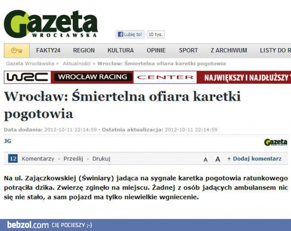 Śmiertelna ofiara karetki pogotowia