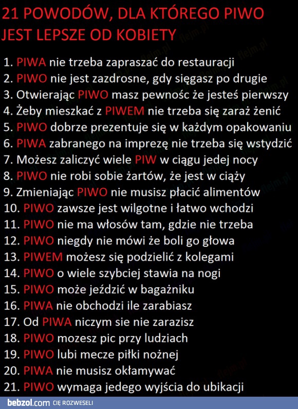 Dlaczego piwo jest lepsze od kobiety?