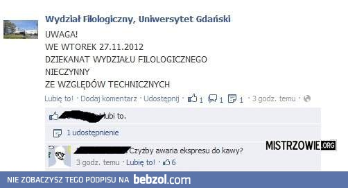 Dziekanat nieczynny z powodu awarii